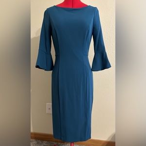 Size 4, White House Black Market Teal Dress with Exposed Zipper